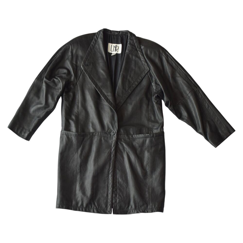 Vintage 90s Black Leather Coat - Minimalist Style - Size Small